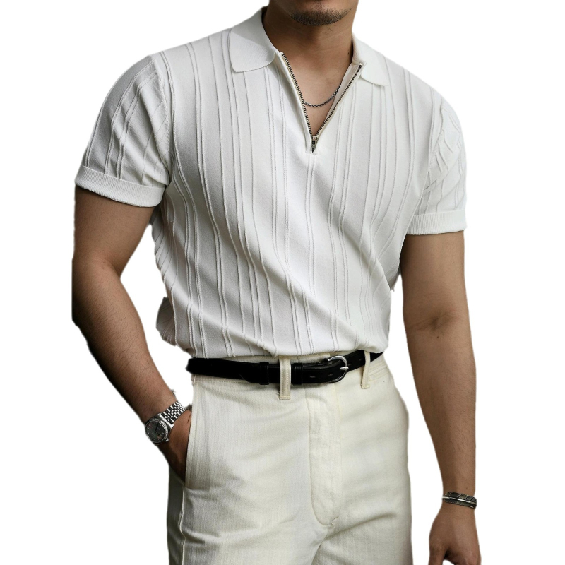 Muška ljetna pletena polo majica kratkih rukava s patentnim zatvaračem, američki stil, retro, široka majica kratkih rukava s okomitim prugama i reverom za putovanje na posao