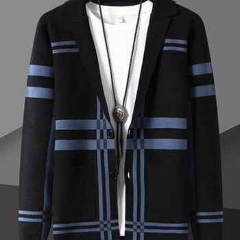 Άνοιξη και Φθινόπωρο 2024 Νέα Λεπτή Ζακέτα Ανδρών με Πλεκτά, Καρό και Ριγέ, Μοντέρνο Κορεάτικο Ανδρικό Μπουφάν