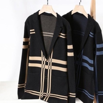 Άνοιξη και Φθινόπωρο 2024 Νέα Λεπτή Ζακέτα Ανδρών με Πλεκτά, Καρό και Ριγέ, Μοντέρνο Κορεάτικο Ανδρικό Μπουφάν