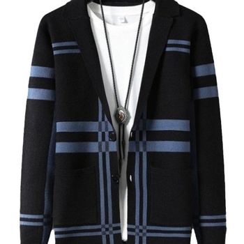 Άνοιξη και Φθινόπωρο 2024 Νέα Λεπτή Ζακέτα Ανδρών με Πλεκτά, Καρό και Ριγέ, Μοντέρνο Κορεάτικο Ανδρικό Μπουφάν