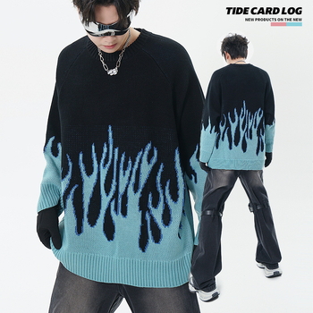 TIDE CARD LOG | Ρετρό, χαλαρό, ζευγαρωτό πουλόβερ με στρογγυλή λαιμόκοψη σε στυλ Χονγκ Κονγκ