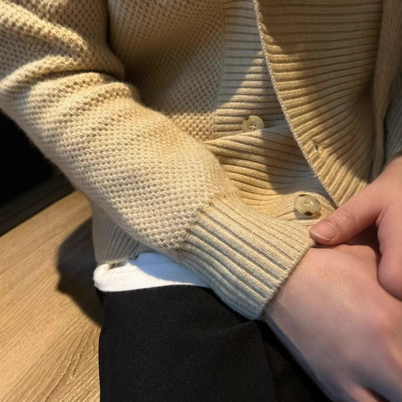 Pánsky pletený sveter s golierom a dvojitým zapínaním, ťažký, obchodný, teplý, na jeseň a zimu