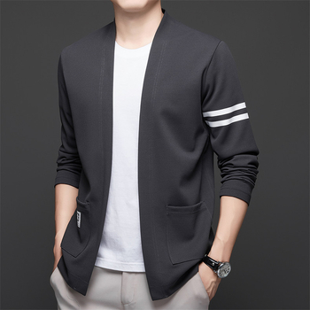 Jarný a jesenný tenký pletený kardigan s pravým vreckom, pánska móda, ležérny jednoduchý jarný top, pánske oblečenie