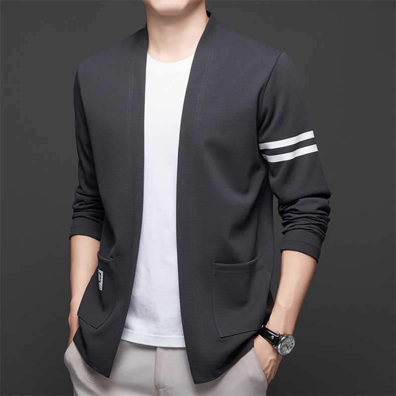 Jarný a jesenný tenký pletený kardigan s pravým vreckom, pánska móda, ležérny jednoduchý jarný top, pánske oblečenie