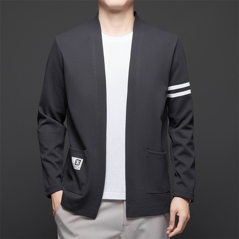 Jarný a jesenný tenký pletený kardigan s pravým vreckom, pánska móda, ležérny jednoduchý jarný top, pánske oblečenie