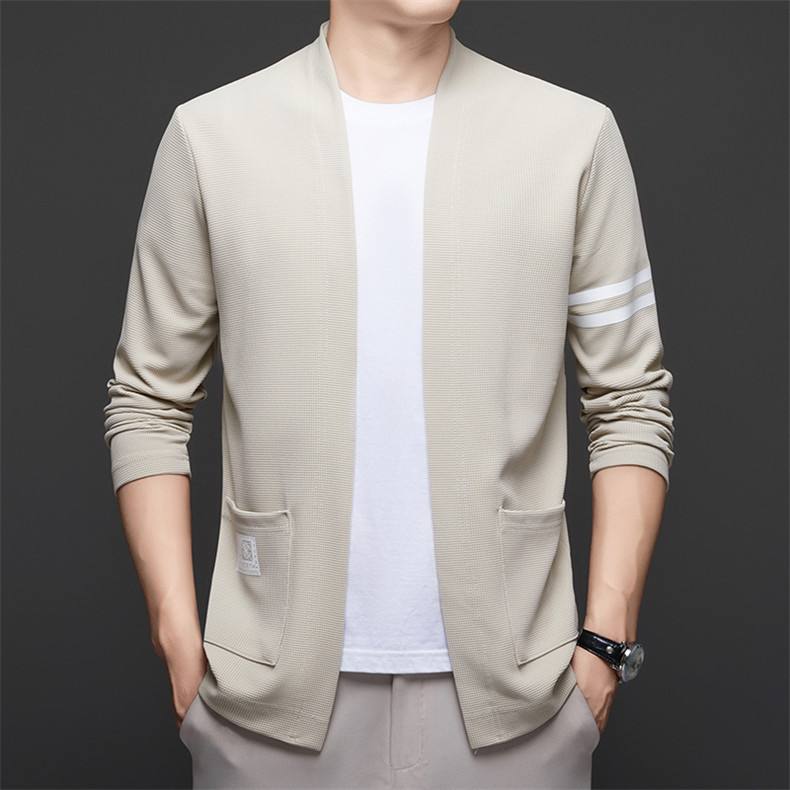 Jarný a jesenný tenký pletený kardigan s pravým vreckom, pánska móda, ležérny jednoduchý jarný top, pánske oblečenie