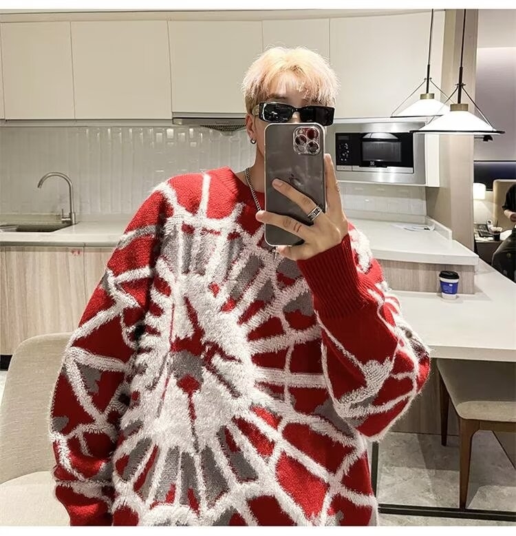 Pánsky sveter na jeseň a zimu, nový americký, volánikový, pekný, pavúčí, žakárový, lenivý štýl, voľný sveter s kapucňou