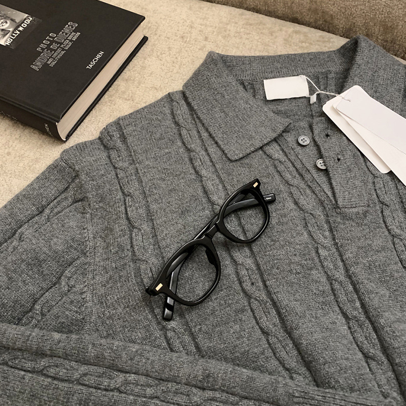 ASCLO zimný teplý klopový sveter pre mužov v kórejskom štýle, pekný, vysoko kvalitný, vynikajúci konopný vzor, voľný top