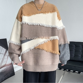 Pánsky pletený sveter s mäkkým voskovým vzorom a strapcami, voľná módna značka, jeseň a zima, lenivý štýl, všestranný sveter, cezhraničný