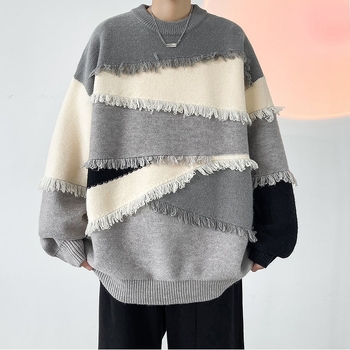Design Sense Tassel Soft Waxy Knitted Knitted Sweater Ανδρική Μόδα Loose Fashion Brand Φθινόπωρο και Χειμώνας Lazy Style All-match Πουλόβερ Διασυνοριακό