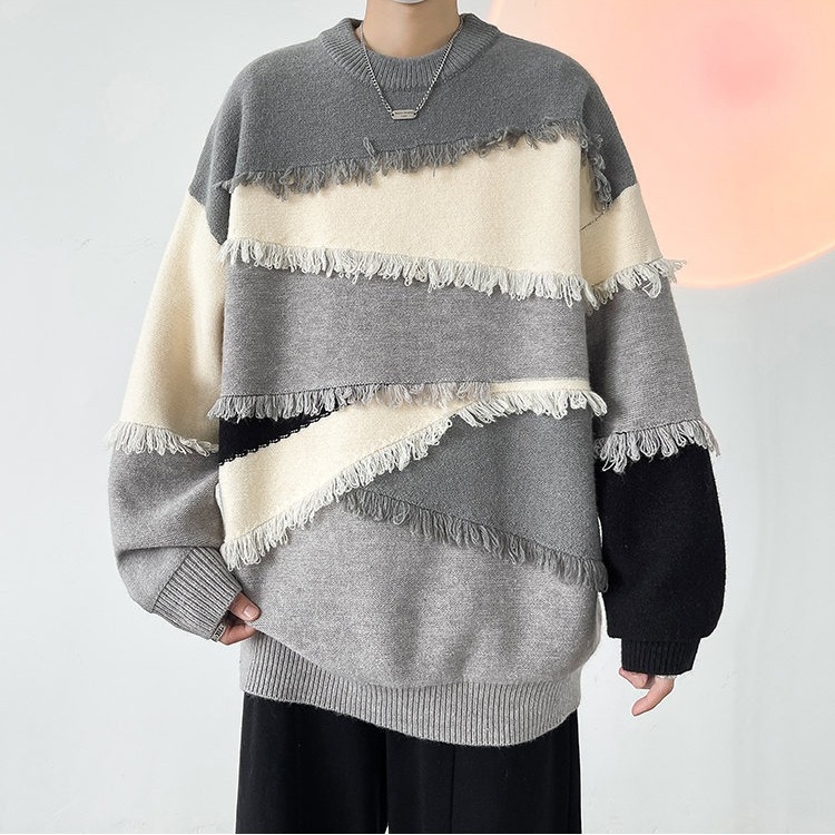 Pánsky pletený sveter s mäkkým voskovým vzorom a strapcami, voľná módna značka, jeseň a zima, lenivý štýl, všestranný sveter, cezhraničný