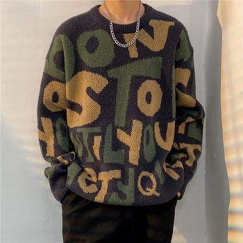 Pánsky sveter s žakárovým prešívaním, nový sveter s okrúhlym výstrihom, voľný ležérny kabát, priama dodávka z továrne