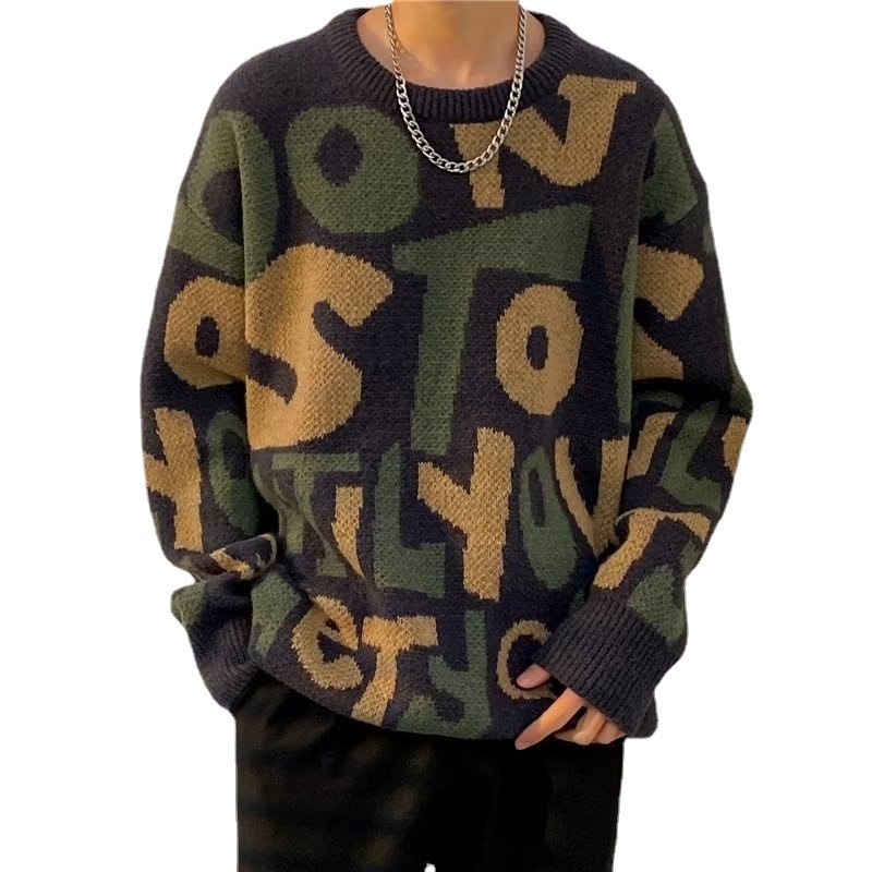 Pánsky sveter s žakárovým prešívaním, nový sveter s okrúhlym výstrihom, voľný ležérny kabát, priama dodávka z továrne