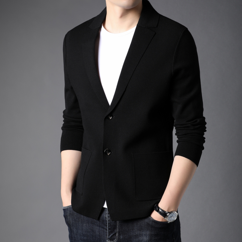 Gyári üzlet 2023 őszi vékony dzseki férfi vékony öltöny egyszínű kötött kis öltöny hétköznapi kardigán trend