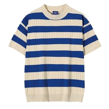 Korejski ljetni okrugli izrez s kratkim rukavima, muški ljetni korejski stil, široki dizajn, prugasta majica s pola rukava