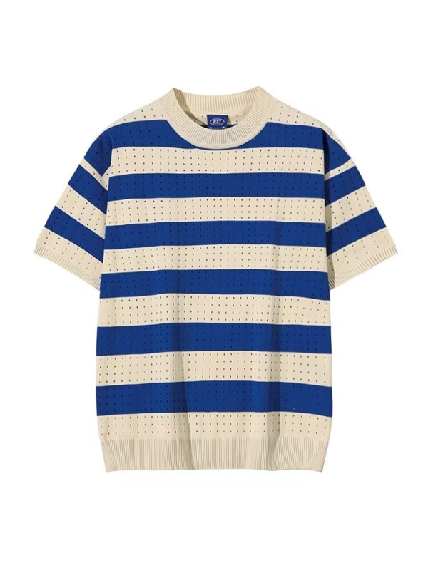 Korejski ljetni okrugli izrez s kratkim rukavima, muški ljetni korejski stil, široki dizajn, prugasta majica s pola rukava