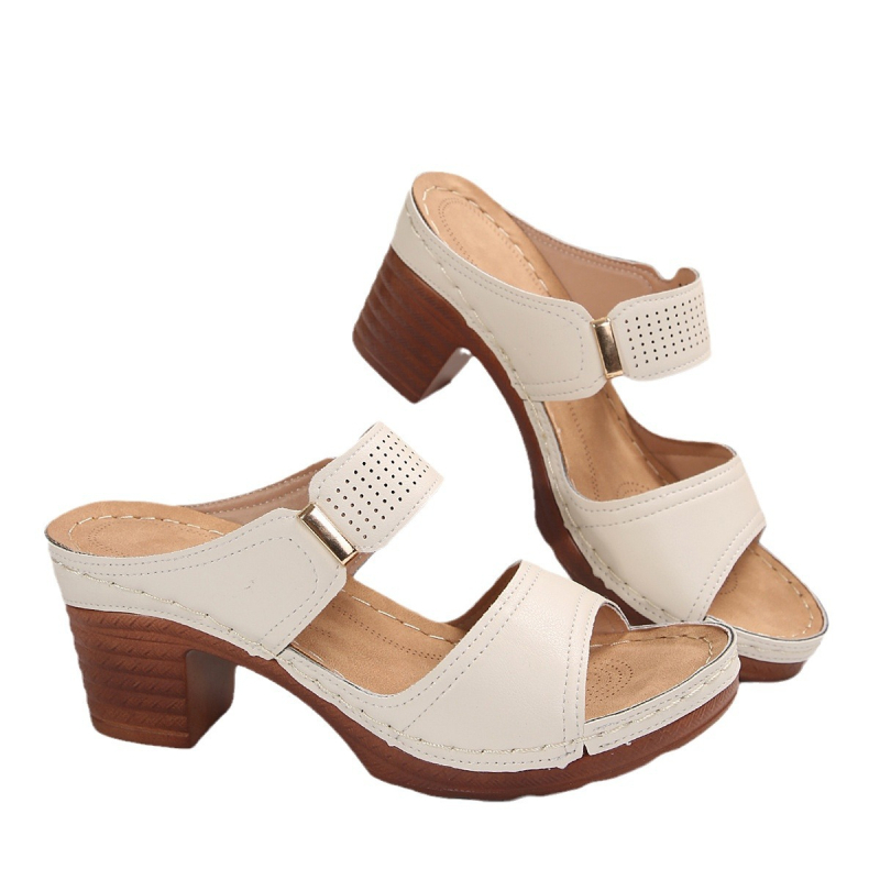 Európske a americké módne hrubé sandále na vysokom podpätku, letné nové zahraničné obchodné plus veľkosť s jedným remienkom, módne sexi sandále na vysokých podpätkoch