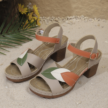 Σανδάλια plus size σε διασυνοριακό στυλ, καλοκαιρινά, νέα, χρωματιστά, μαλακά, δερμάτινα, άνετα, με χοντρό τακούνι, μεσήλικες, μεσήλικες και ηλικιωμένες γυναίκες, με αγκράφα.