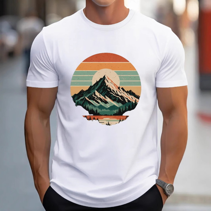 Majica kratkih rukava s motivom zalaska sunca na snijegu i planine, ležerna, Harajuku, modna, cool