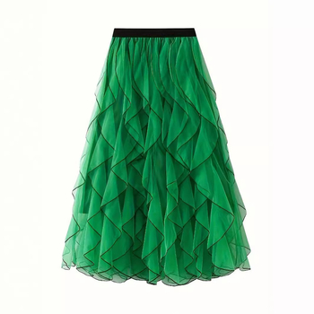 Φούστα με κυματιστό σχέδιο και βολάν από πλέγμα νεράιδας, ψηλόμεση μακριά φούστα σε γραμμή Α, γυναικεία φούστα, αποκλειστική προσφορά, διασυνοριακή προσφορά, S-5Xl, Πολλαπλά μεγέθη
