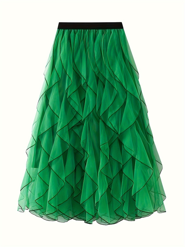 Vlnitá sieťovaná volánová sukňa s vysokým pásom, áčkový strih, dlhá dámska sukňa, exkluzívna ponuka pre rôzne veľkosti S-5XL