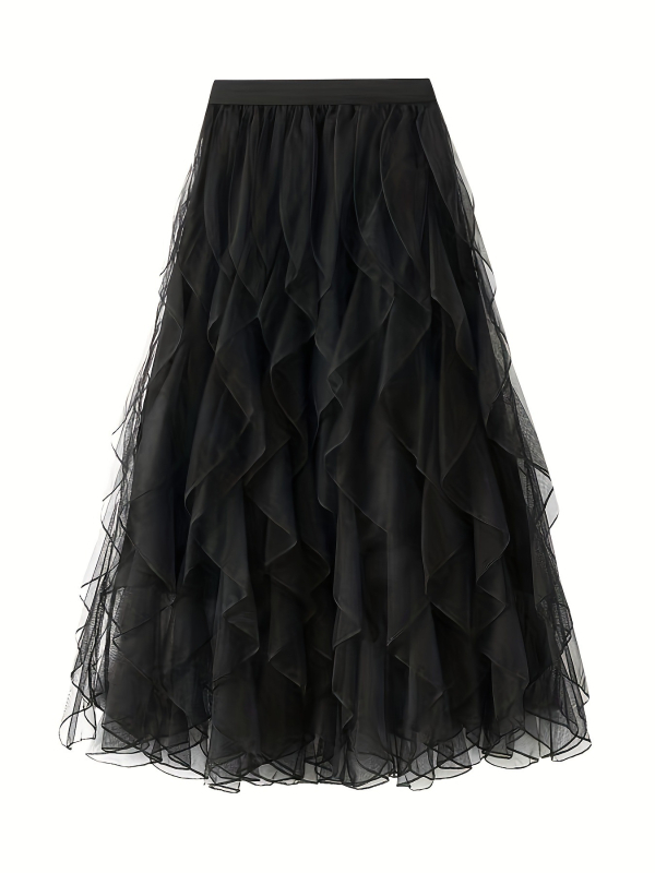 Vlnitá sieťovaná volánová sukňa s vysokým pásom, áčkový strih, dlhá dámska sukňa, exkluzívna ponuka pre rôzne veľkosti S-5XL