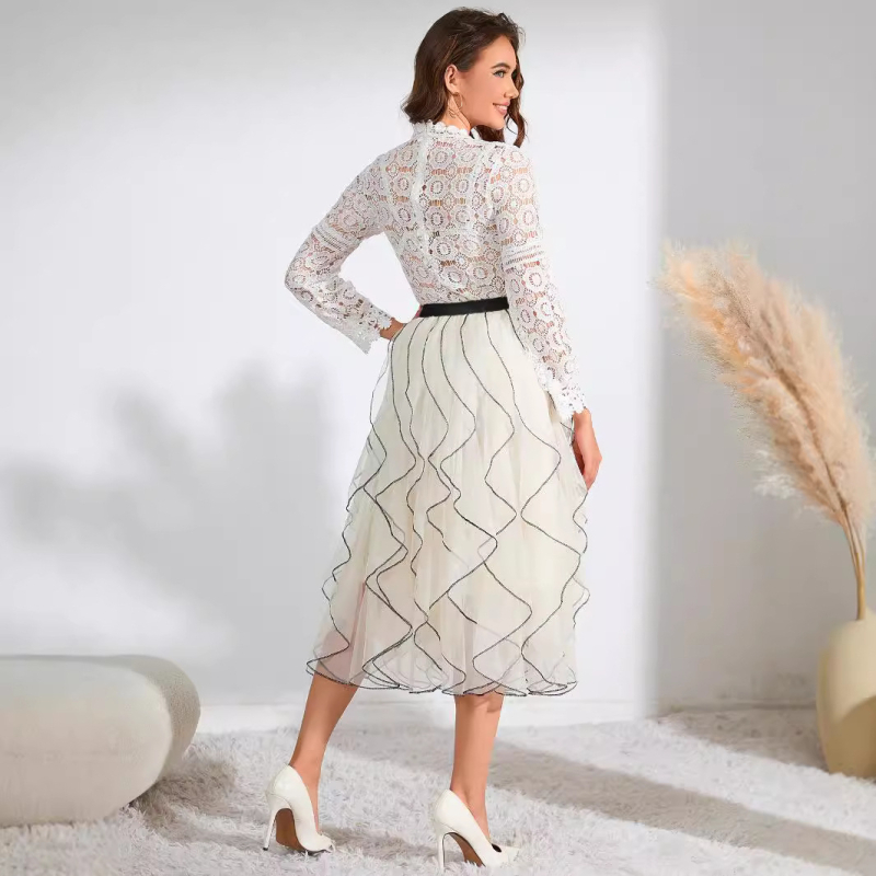 Vlnitá sieťovaná volánová sukňa s vysokým pásom, áčkový strih, dlhá dámska sukňa, exkluzívna ponuka pre rôzne veľkosti S-5XL