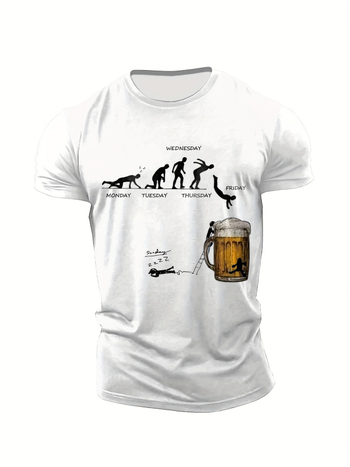Βαρύ ανδρικό μπλουζάκι αμερικανικής διασυνοριακής μπύρας δρόμου 3D με καυτή σφράγιση, μοντέρνο, στρογγυλό ντεκολτέ, αθλητικό, fitness, κοντομάνικο, λευκό μπλουζάκι
