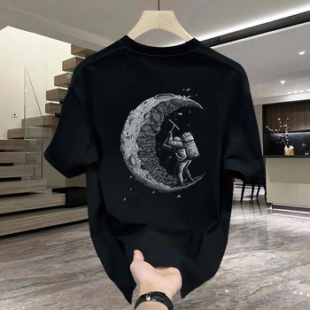 Βαθύ, μοντέρνο, βαμβακερό τυπωμένο ανδρικό κοντομάνικο μπλουζάκι 2025, νέο καλοκαιρινό, μοντέρνο, casual μπλουζάκι με στρογγυλή λαιμόκοψη