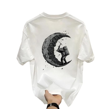 Βαθύ, μοντέρνο, βαμβακερό τυπωμένο ανδρικό κοντομάνικο μπλουζάκι 2025, νέο καλοκαιρινό, μοντέρνο, casual μπλουζάκι με στρογγυλή λαιμόκοψη