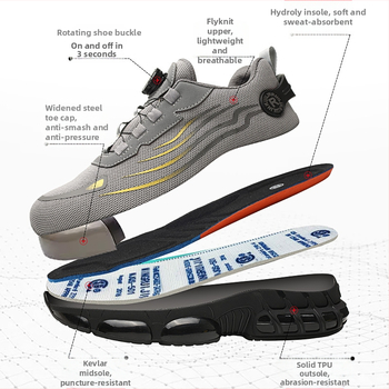 Vyriški apsauginiai batai be raištelių, darbo apsaugos batai be raištelių, sukamaisiais mygtukais, atsparūs dilimui, lengvi apsauginiai batai su austi audiniais