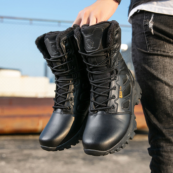 Νέο στυλ μεγάλου μεγέθους, ζεστές μπότες χιονιού με επένδυση φλις, για υπαίθρια πεζοπορία, αντιολισθητικές, ευέλικτες στρατιωτικές μπότες με χοντρή σόλα