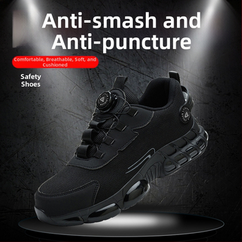 Darbo apsaugos batai su besisukančiomis sagomis, atsparūs dilimui, neslystantys apsauginiai batai, kvėpuojanti oro pagalvė, lengva elastinė paminkštinimas, Kevlaro vidpadis darbo batams