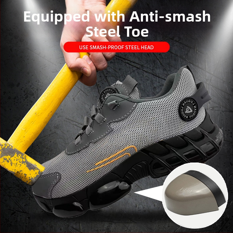 Обувки за защита на труда с въртящи се копчета, устойчиви на износване, неплъзгащи се предпазни обувки, дишаща въздушна възглавница, лека еластична подметка, кевларен междинен слой подметка