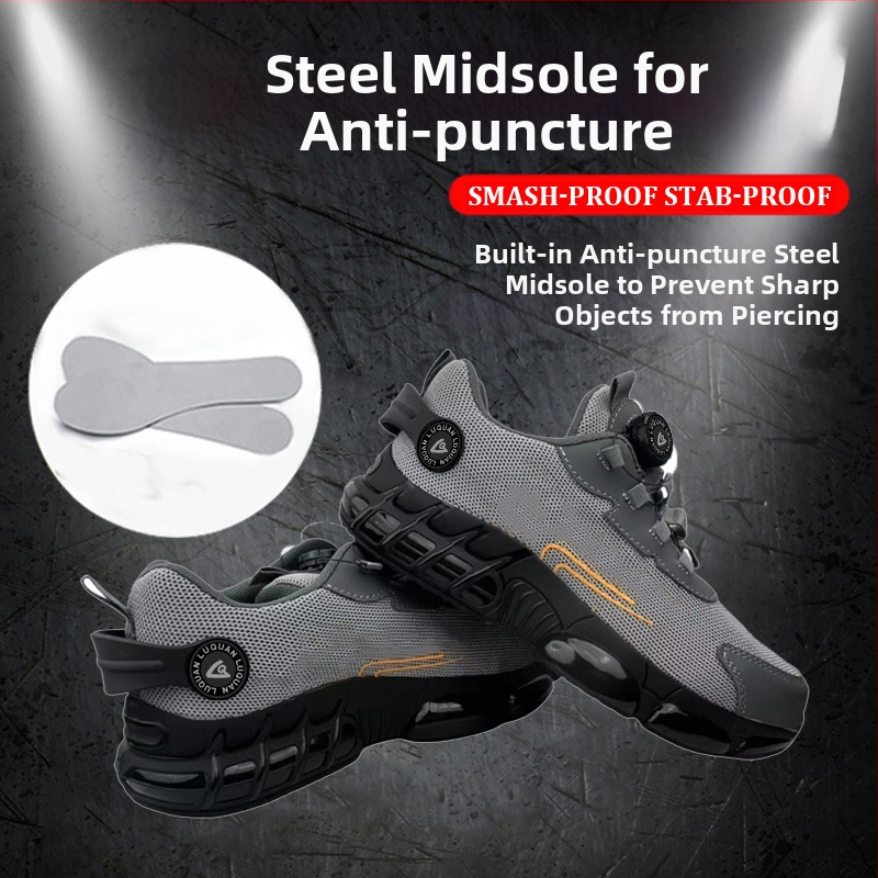 Обувки за защита на труда с въртящи се копчета, устойчиви на износване, неплъзгащи се предпазни обувки, дишаща въздушна възглавница, лека еластична подметка, кевларен междинен слой подметка