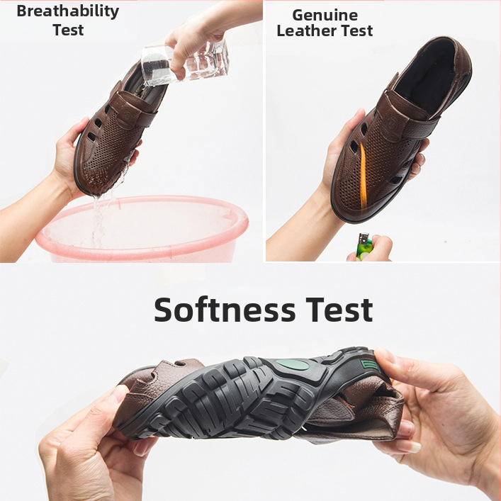 Pánske sandále 2024 Letné duté priedušné pravé kožené Crocs Extra veľké veľkosť pre stredný a starší vek otcovské sandále 4748