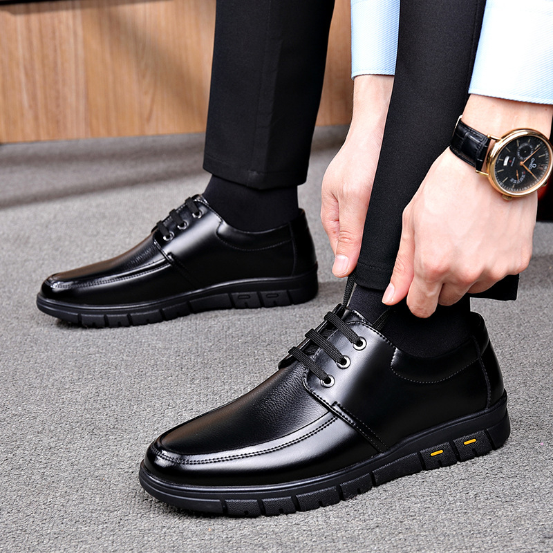 Jesenske i zimske muške poslovne ležerne kožne cipele s vezicama, muške mekane kožne univerzalne poslovne ležerne cipele s flis podstavom, tople pamučne cipele