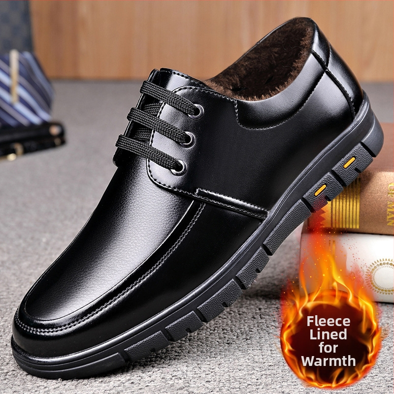 Jesenske i zimske muške poslovne ležerne kožne cipele s vezicama, muške mekane kožne univerzalne poslovne ležerne cipele s flis podstavom, tople pamučne cipele