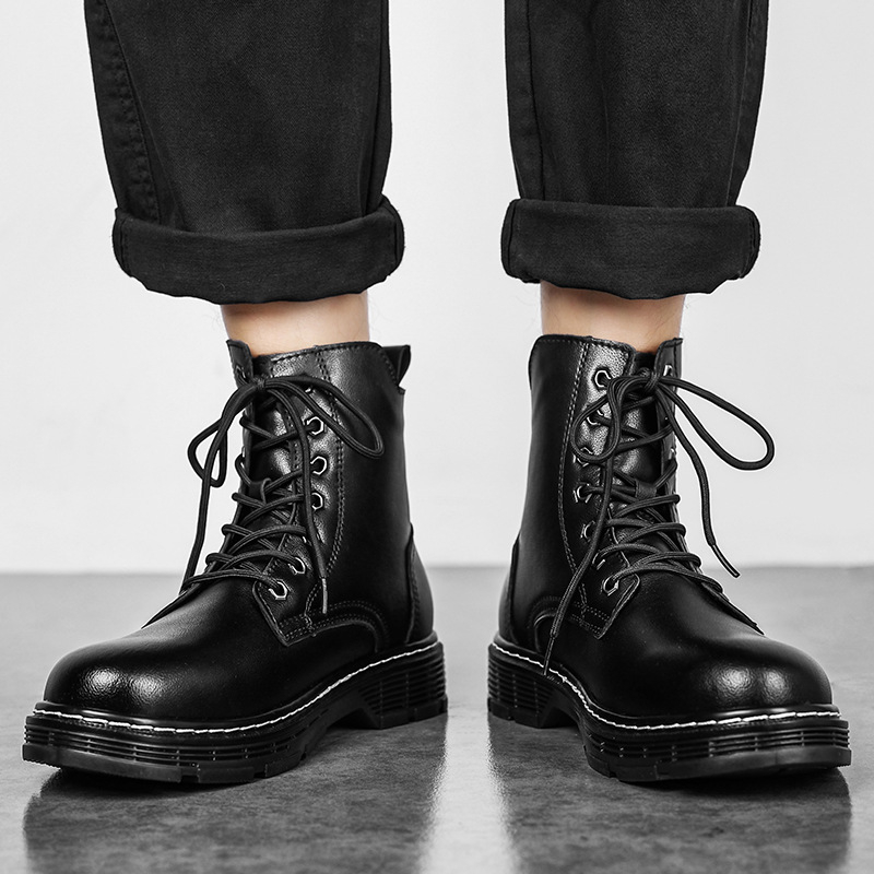 Jeseň a zima 2024 nové cezhraničné pánske kožené pracovné topánky Martin vo veľkých veľkostiach, kožené čižmy s bočným zipsom a flísovou podšívkou, teplé pánske topánky