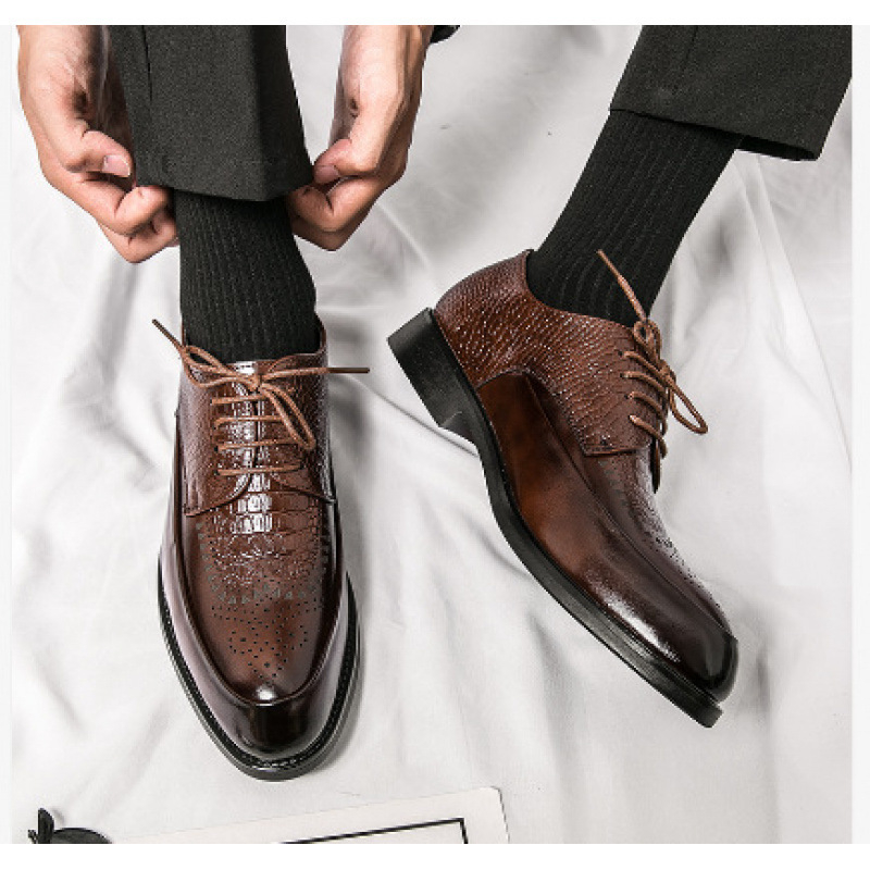 2025 m. pavasario korėjietiško stiliaus verslo odiniai vyriški raižyti plius dydžio laisvalaikio batai naktinio klubo plaukų stilisto „Brock“ odiniai batai pilki