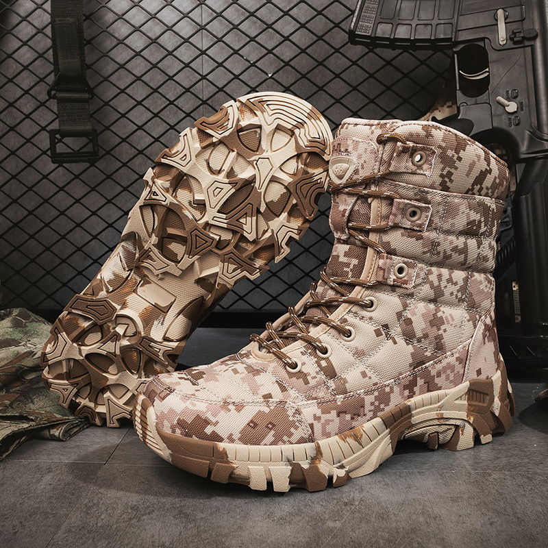 Taktické outdoorové topánky, tréningová obuv, veľké bojové topánky, pánske vysoké horolezecké topánky odolné proti oderu, maskáčové turistické topánky