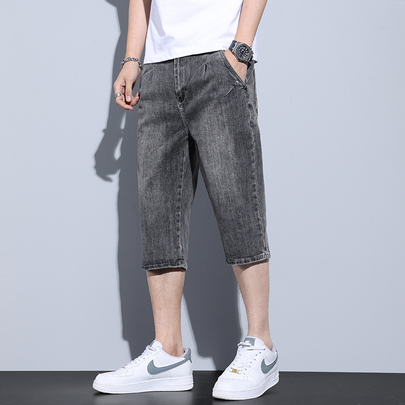Pánske letné džínsové šortky, tenké voľné rovné nohavice, nové pánske trendy značky, sedembodové vrchné oblečenie, ležérne stredné nohavice
