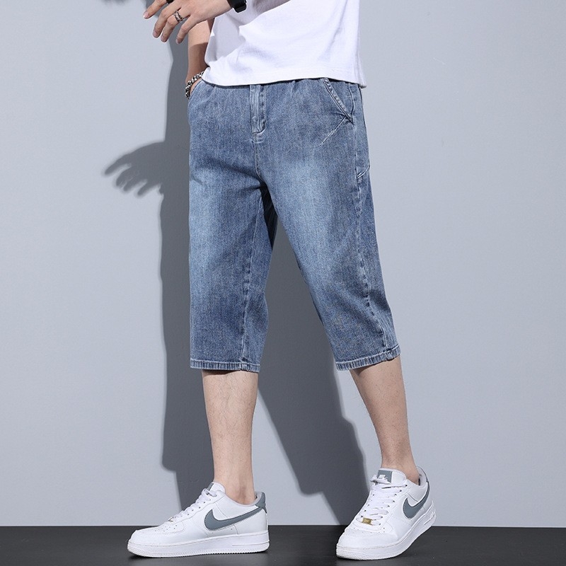 Pánske letné džínsové šortky, tenké voľné rovné nohavice, nové pánske trendy značky, sedembodové vrchné oblečenie, ležérne stredné nohavice
