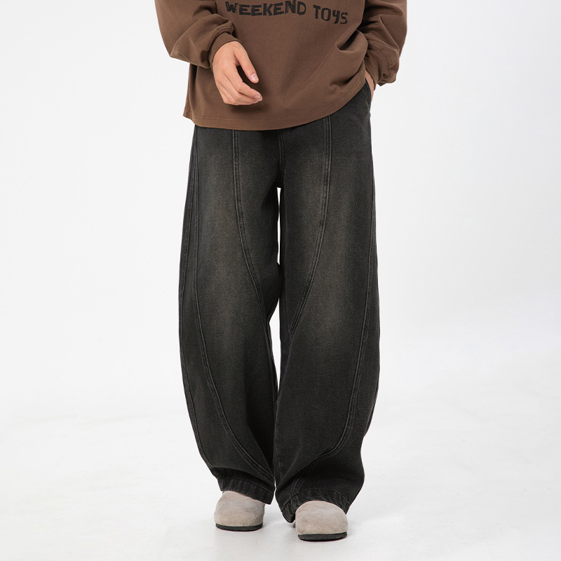 Muške traperice Scimitar, proljetni stil, retro, široke, ravne, ležerne, duge hlače s ispranim i iznošenim split dizajnom