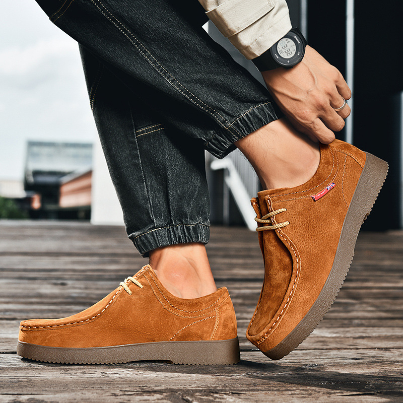 Pánske topánky, nové trendy pánske ležérne kožené topánky, kórejský štýl, módne univerzálne semišové topánky, britský štýl, pravé kožené topánky, pánska generácia vlasov