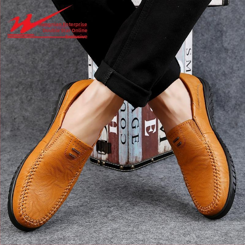 Pánske nové lenivé nazúvacie topánky Double Star, pánske kožené topánky s mäkkou podrážkou, priedušné, nepremokavé, protišmykové, ležérne kožené topánky