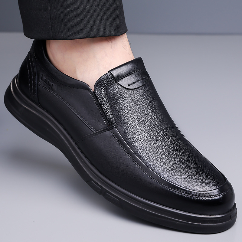 Vyriški natūralios odos verslo laisvalaikio vyriški batai, neslystantys, kvėpuojantys, vidutinio ir pagyvenusio amžiaus žmonėms, minkštapadiai, odiniai batai, užsegami, vyriški batai