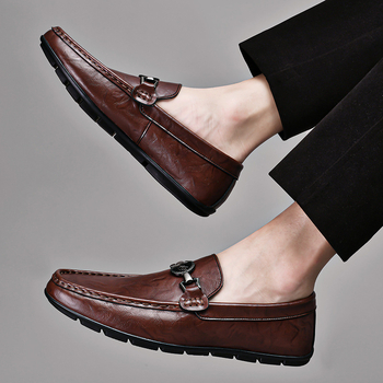 Παπούτσια Bean Slip-on από γνήσιο δέρμα, παπούτσια οδήγησης για άνοιξη/φθινόπωρο, μονόχρωμα παπούτσια, casual ανδρικά παπούτσια ενός ποδιού Slip-On Cross-Border από γνήσιο δέρμα