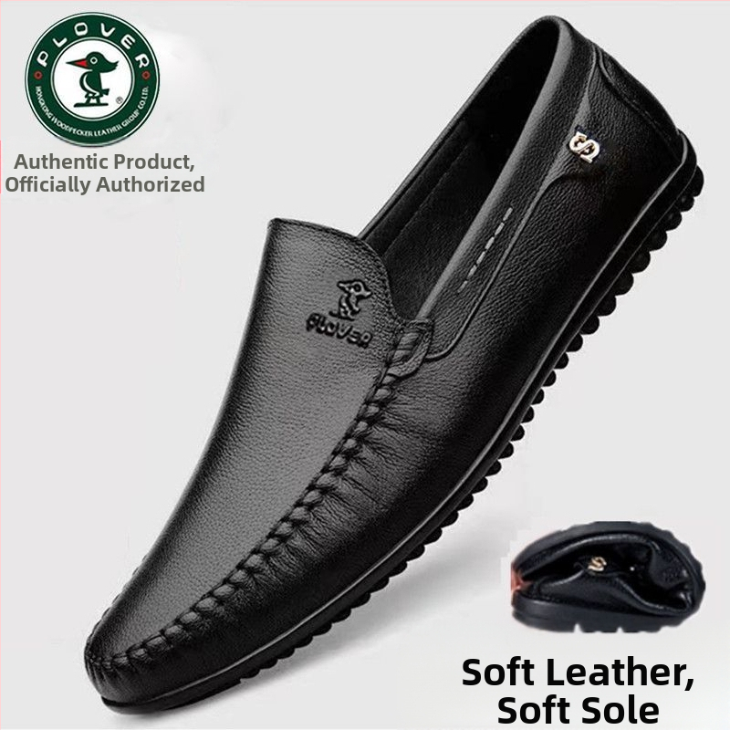 PLOVER Letné pánske kožené topánky z mäkkej kože, pánske ležérne kožené topánky, nazúvacie kožené priedušné topánky pre mužov