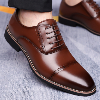 Μυτερό σκαλιστό βρετανικό ανδρικό δερμάτινο επαγγελματικό casual παπούτσια Κορεάτικα επίσημα ανδρικά δερμάτινα παπούτσια με κορδόνια, ανδρικά παπούτσια μεγάλων μεγεθών 4748